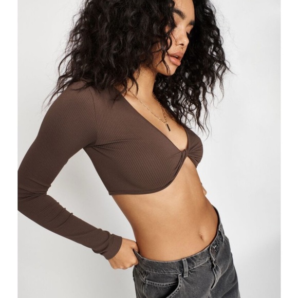 Garage Twisted Long Sleeve Chocolate Brown Shirt Women’s Size Medium - Picture 6 of 6